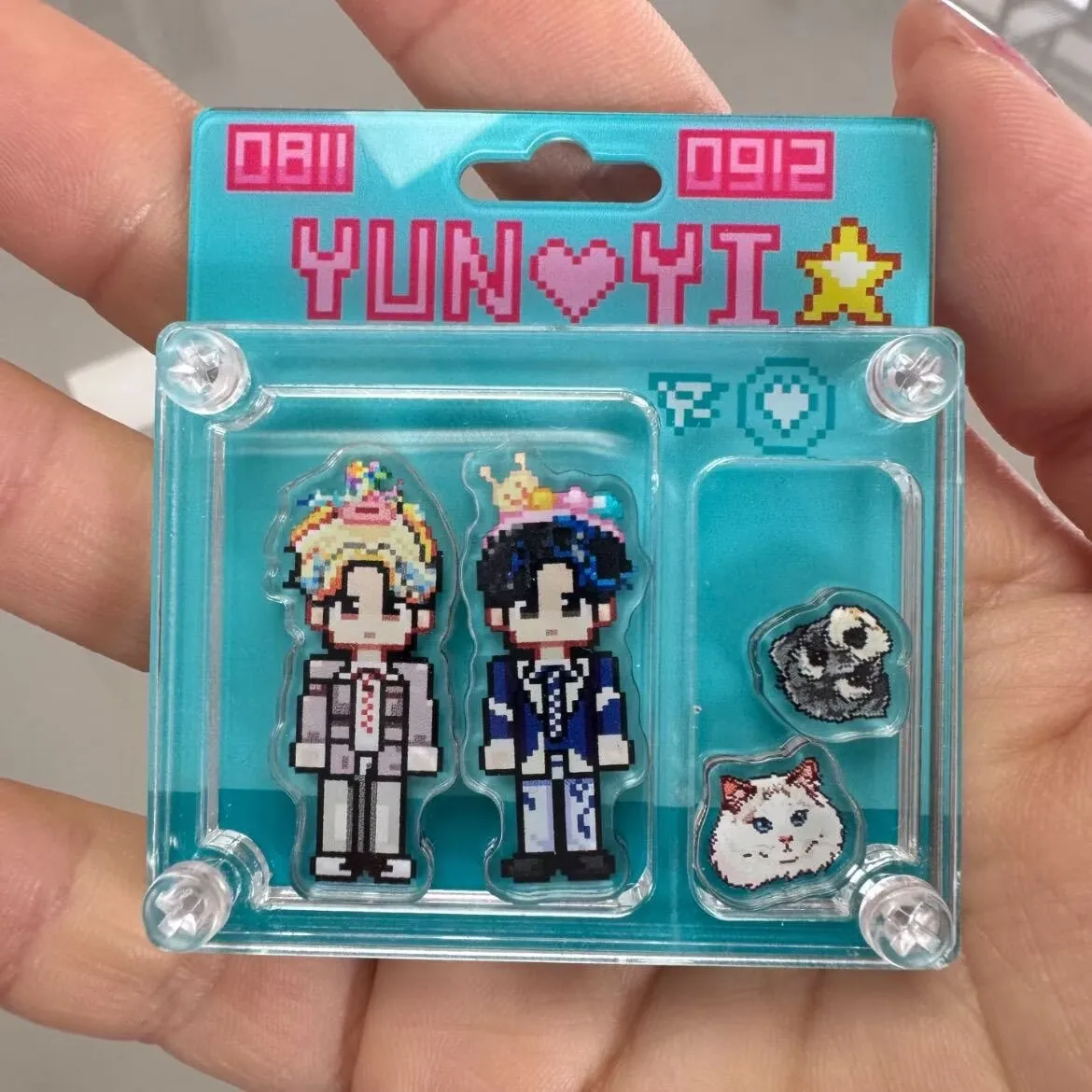Yunqi Haoyiran New Yunyi Star River Pixel Style Double Person Acrylic Brick Pendant Star Fan Surrounding Millet Keychain
