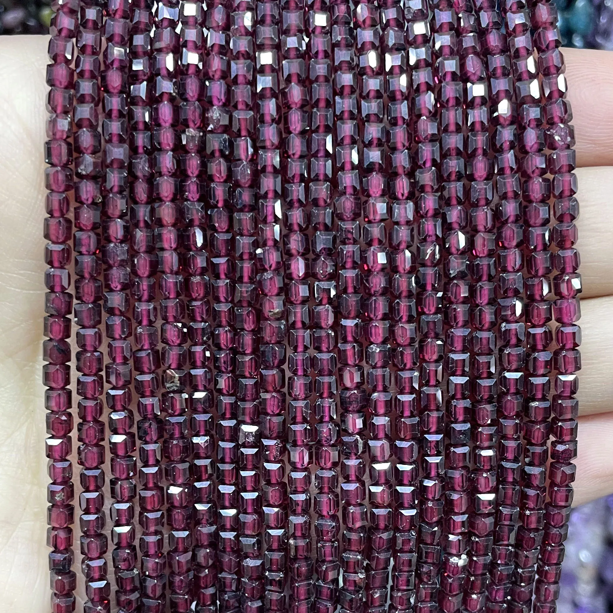 3X3MM Natural Stone Faceted Cube Red Garnet Square Spacer Beads For Jewelry Making Diy Bracelet Necklace  Accessories