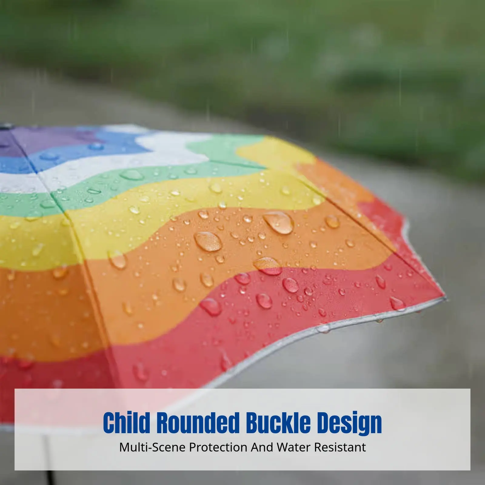 

Automatic Kids Umbrella with Rounded Border, Rainbow Design, School Use, Reflective Strip, Foldable, All-Weather