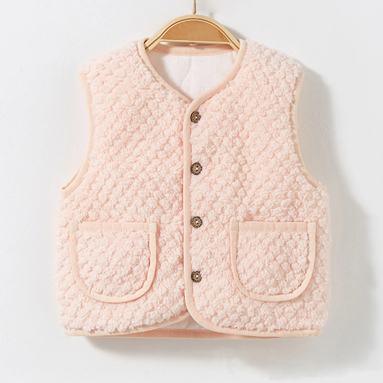 Children's Vest Lambswool Waistcoat Baby Keep Warm Coat Autumn and Winter Clothes Kids Boys Girls V Neck Solid Fleece Outwear