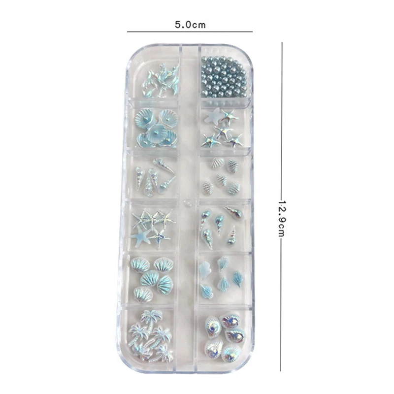 12 Grids/Box Aurora Nail Charm Shell Starfish Mermaid Tail 3d Art Accessories For Dreamy And Oceanic Manicure Look