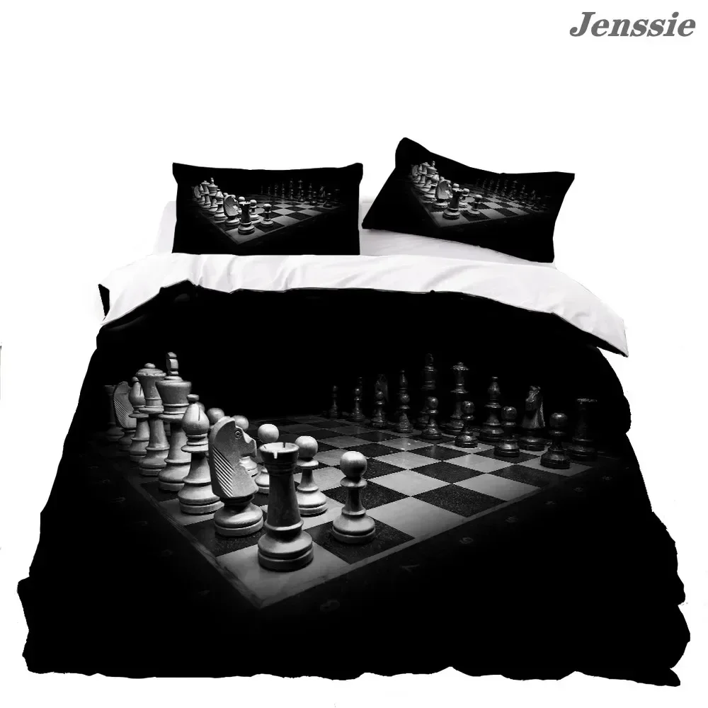 Black White Checkerboard 3D Printed Bedding Set Chess Quilt Cover Adult Duvet Cover 3 Piece Luxury Quilt Cover With Pillowcase