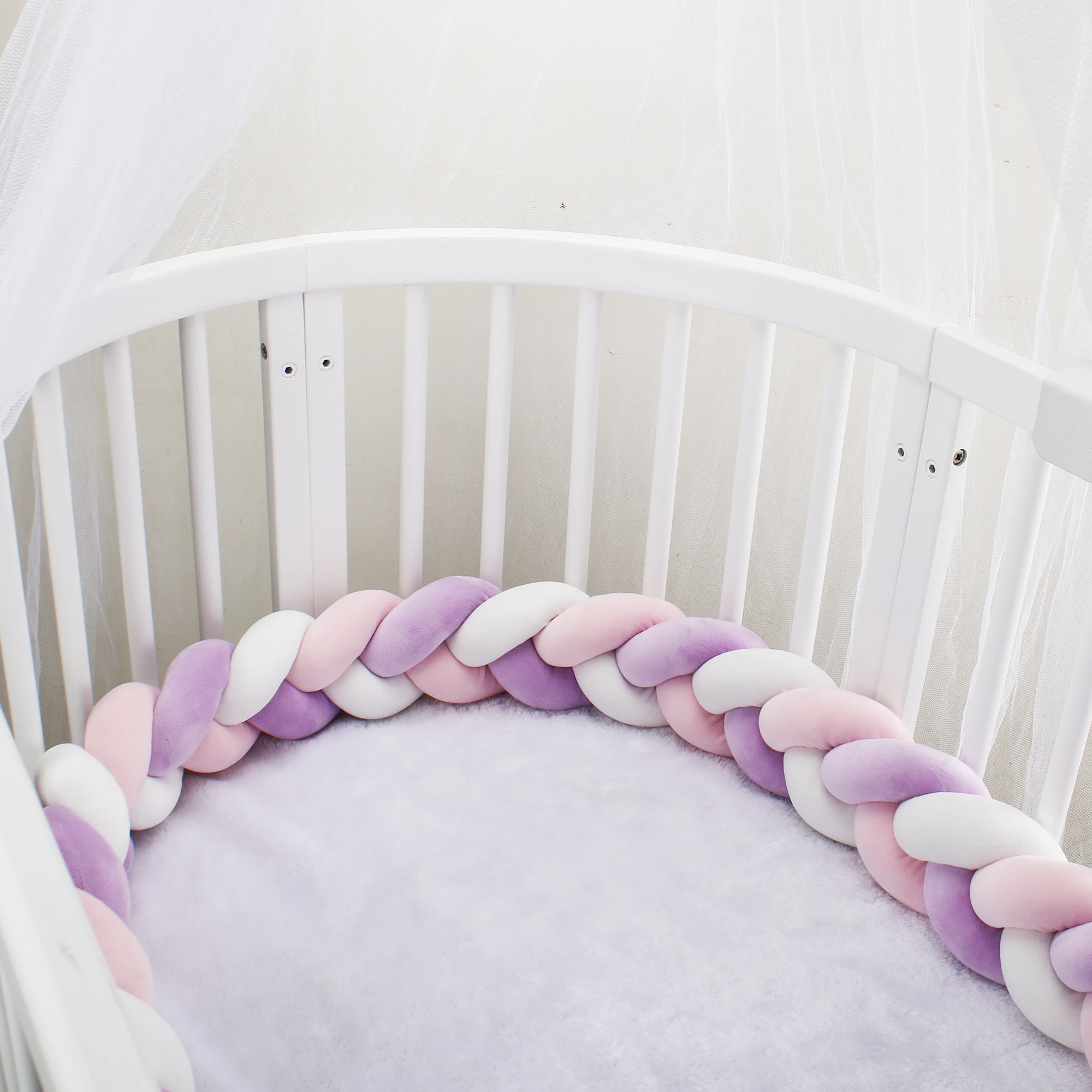 300cm Baby Bed Bumper Knotted Three-Strand Braided Crib Anti-Collision Bed Surround Newborns Bumper Circumference Protector