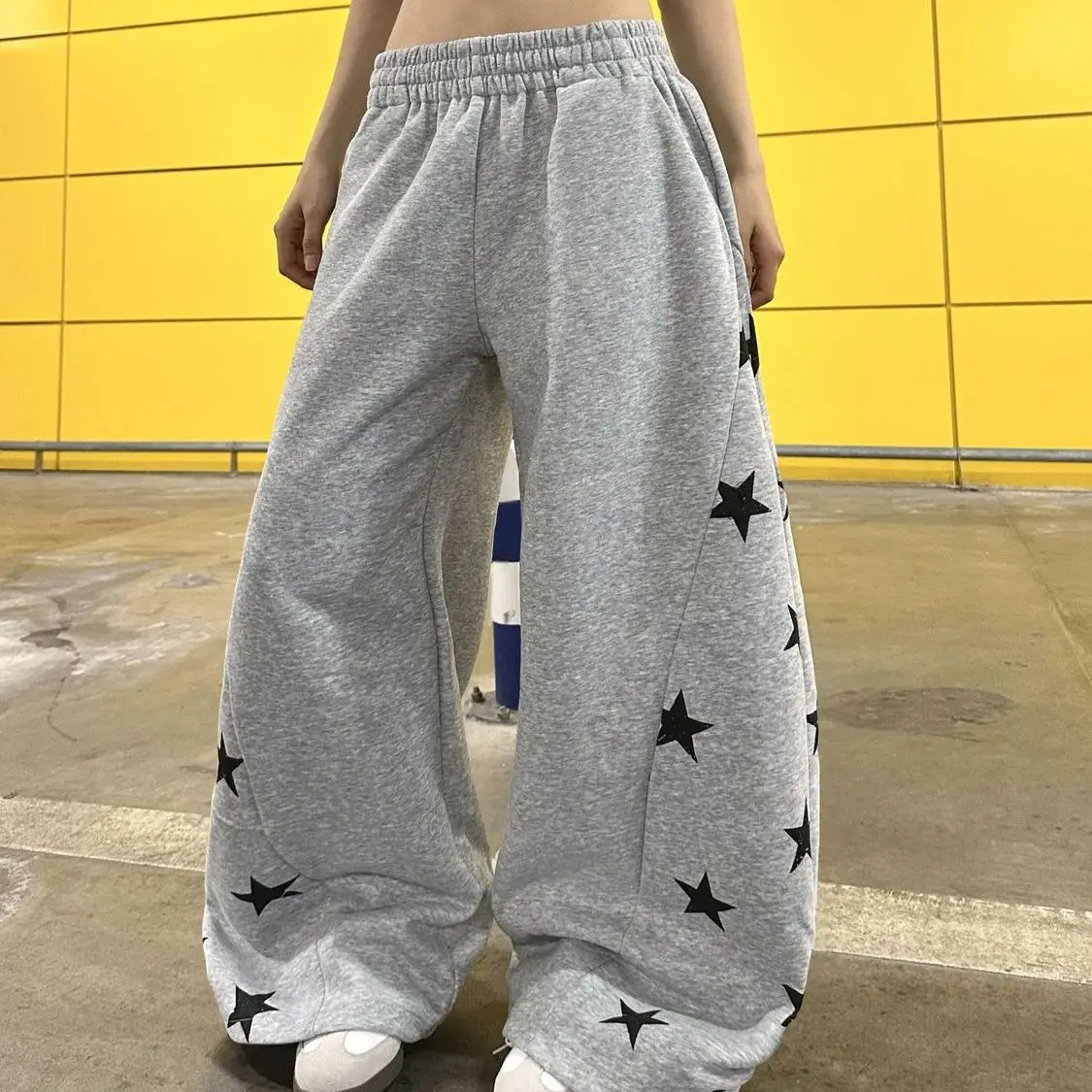 Men Women Straight Trousers 3D Solid Yellow Side Star Print Quick Dry Pants Elastic Waist Drawstring Hip Hop Sport Long Pants