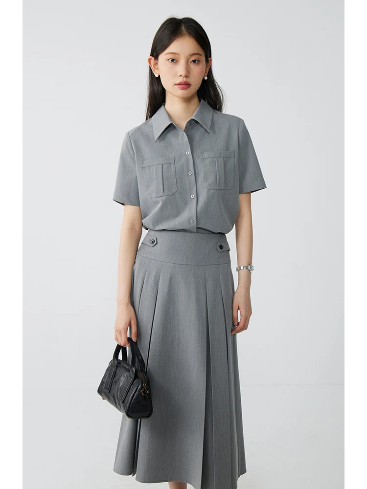 

ZIQIAO High-intelligence Gray Shirt Skirt Suit for Women 2024 Spring Summer New Commuter Female Two-piece Set （Order separately）