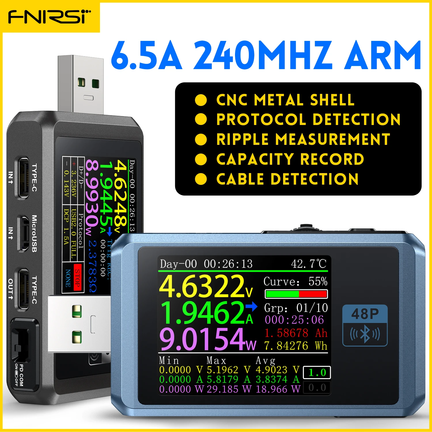 fnirsi usb tester pd trigger voltimetro amperimetro carga rapida teste de capacidade do protocolo fnb48p qc40 pd30 20 pps qc40 01