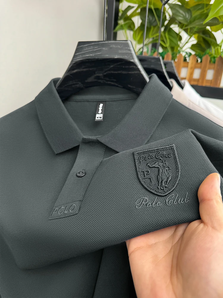 

High-end Summer Korean Men's Short-sleeved High-quality Lapel Polo Shirt Business Casual Trend Shield Embroidered Golf Tops