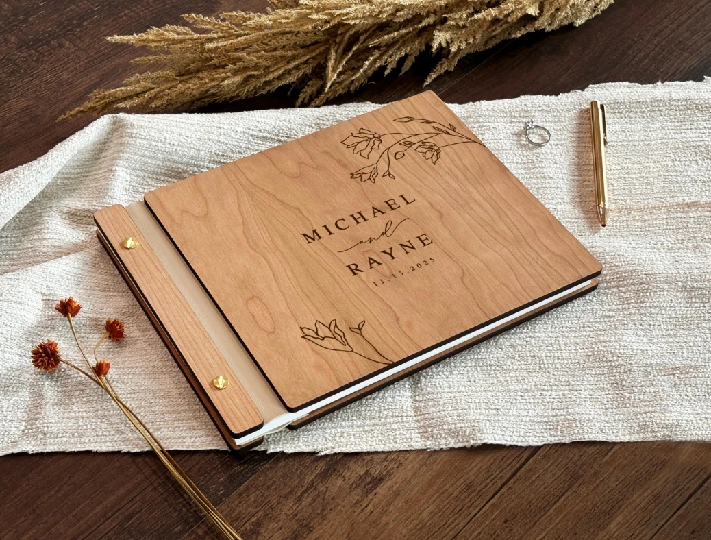 كتاب الضيوف الخشبي، كتاب ضيوف الزفاف المخصص، ألبوم صور الزفاف الشخصي، هدية الذكرى السنوية للزفاف الريفي لها #1