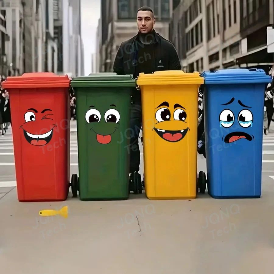 4 Pcs/Set Cartoon Face Bin Stickers Self-Adhesive Home Decor For Trash Can Wall Toilet Decor Refrigerator Fun Themed Decor