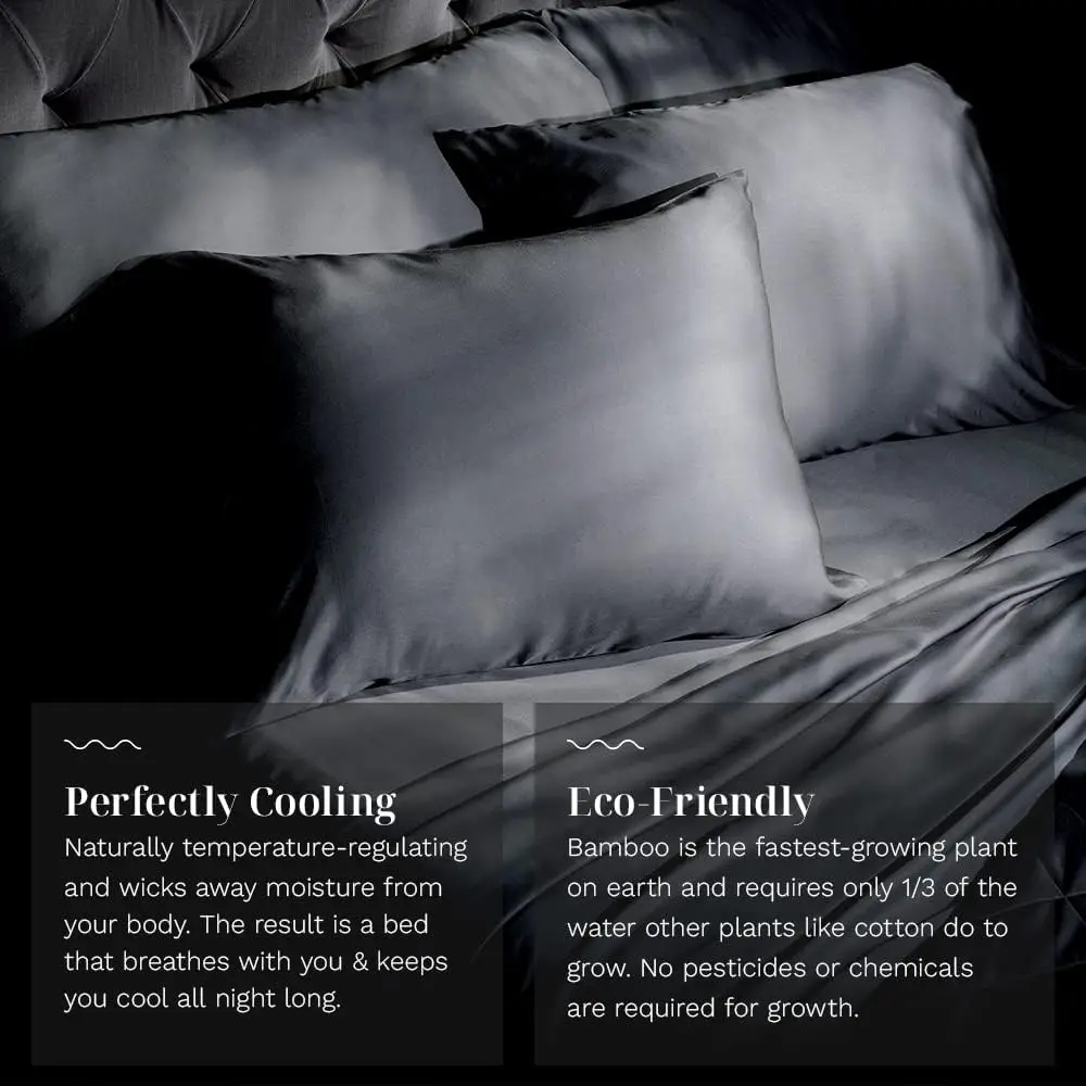 Sheet Set  100% Rayon (Viscose) from Bamboo  King Size - Charcoal  Deep Pockets  4-Piece Set (Fitted, Flat, 2 Pillowcases)