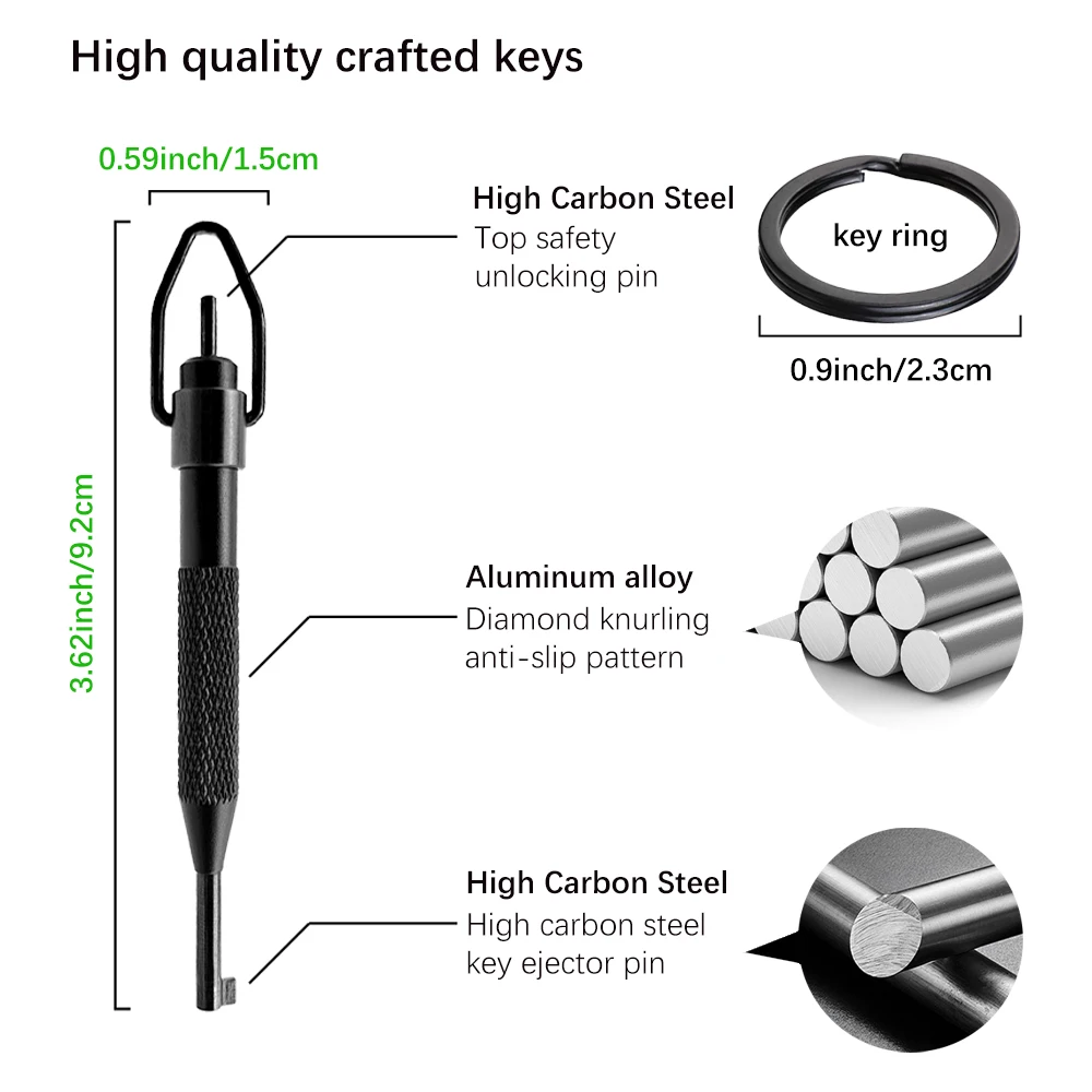 Spinner universal para algemas BK-02B, construído em aço de alto carbono e liga de alumínio, inclui chaveiro