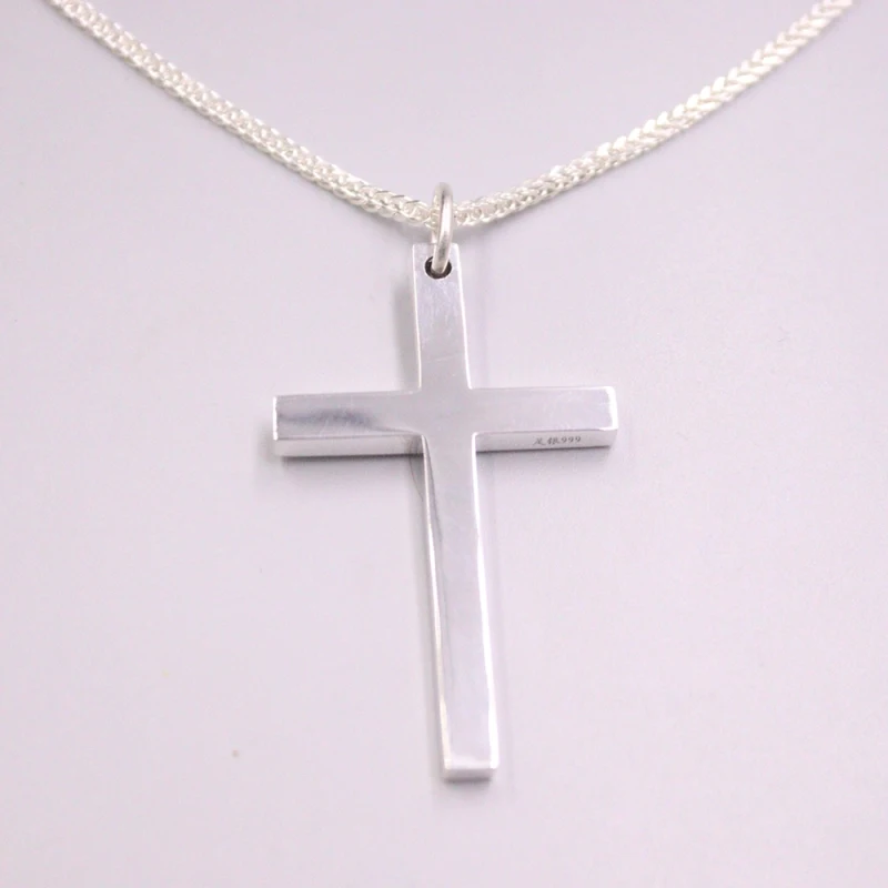 

Real Pure 999 Fine Silver Men Women Gift Lucky Simple Smooth Glossy Square Cross Pendant