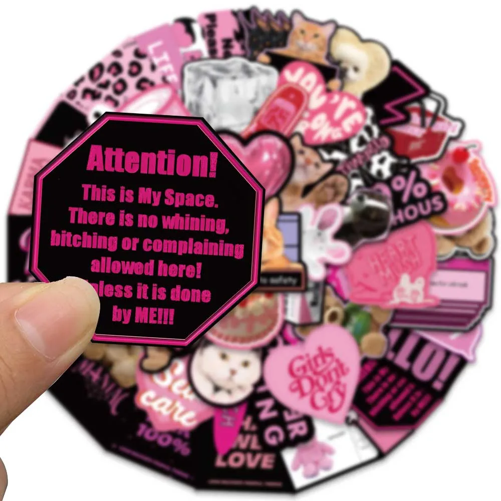 55/110PCS Pink Cool Girls Gothic 3D Ins Vinyl Stickers Decals for Water Bottle Laptop Skateboard Scrapbook Luggage Kids Toy