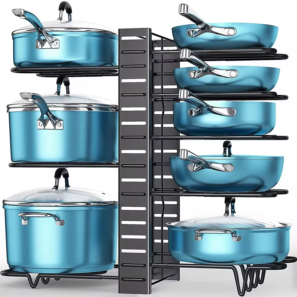 

8 Tier Pot and Pan Organizer Rack for Cabinet With 3 DIY Methods, Adjustable Organizer for Pots, Pans and Lids