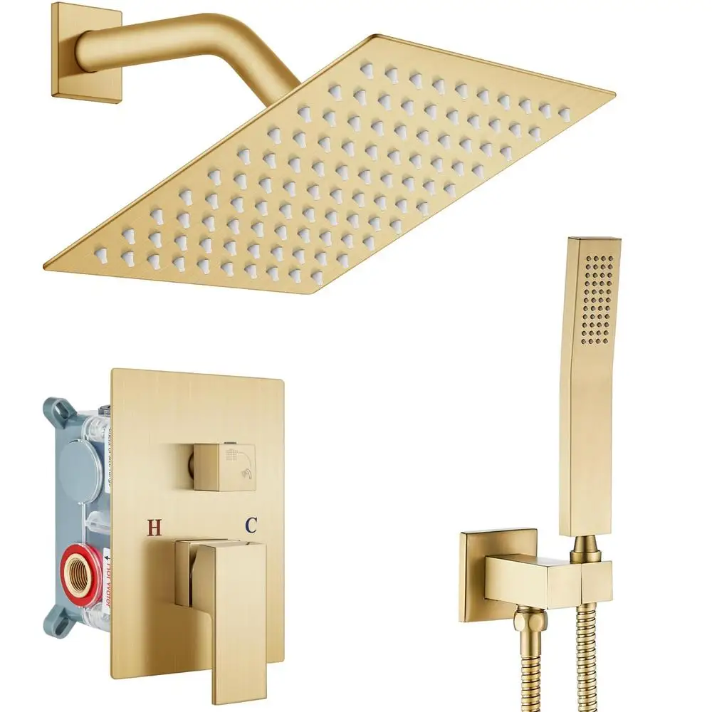 Solid Brass Rainfall Bathroom Shower System Set Wall Mounted Combo with Handle High Quality Stainless Steel Head Pressure