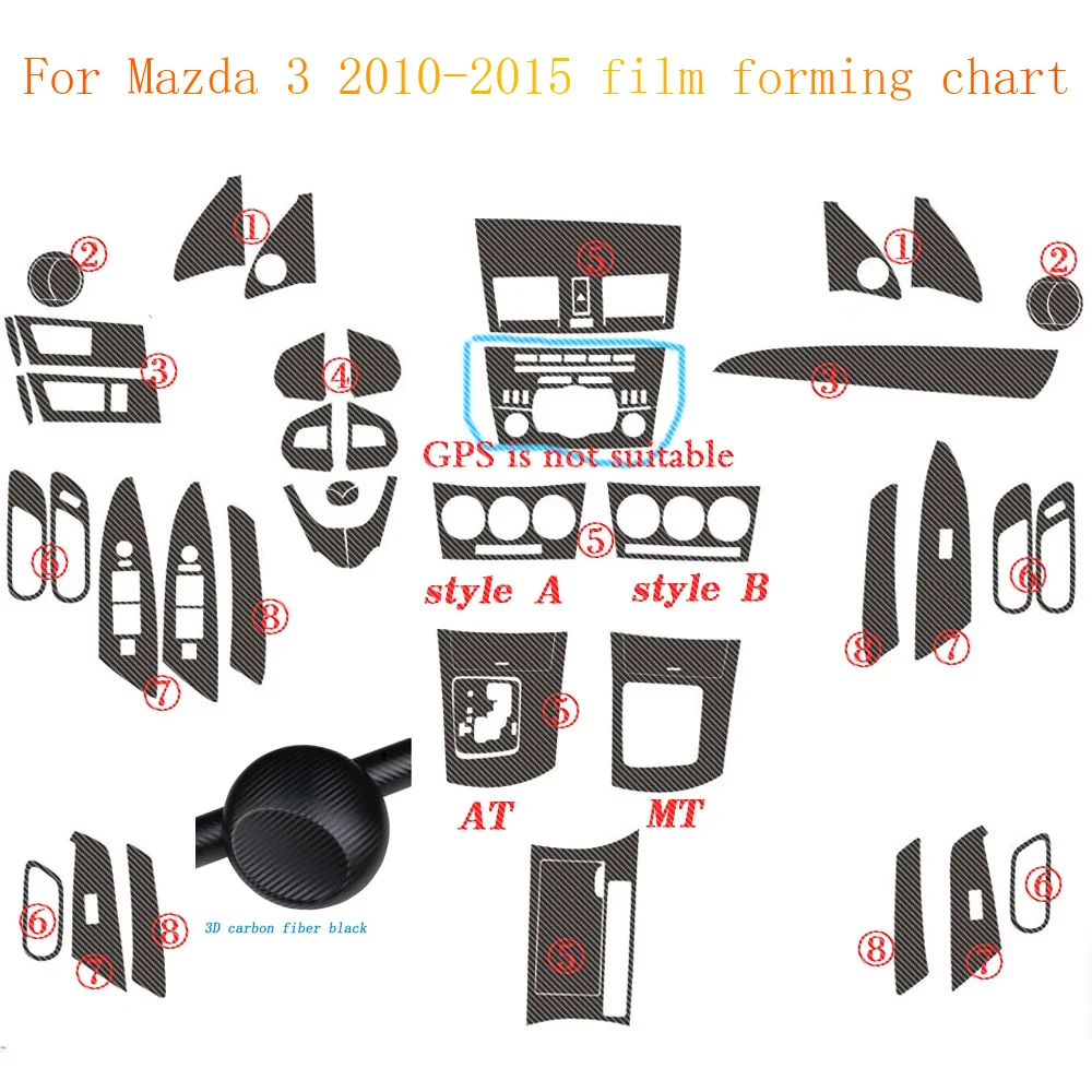 Für Mazda 3 2010-2015 Innenraum Mittelkonsole Türgriff Carbonfaser-Aufkleber Dekor Auto-Styling Zubehör – Detail 9