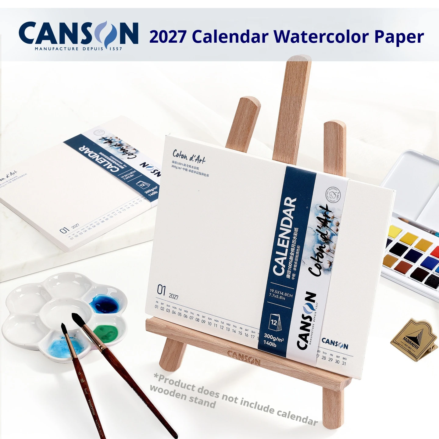 2027 Monthly Calendar 12Sheets 300g Yearly Monthly Calendar 100% Cotton Watercolor Drawing Paper Office Stationery New Year Gift