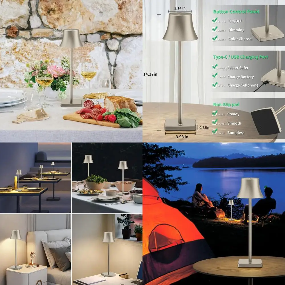 

Портативные светодиодные перезаряжаемые настольные лампы, аккумулятор 5000 мАч, 3-цветная регулируемая яркость, алюминиевый настольный светильник для использования в помещении и на открытом воздухе