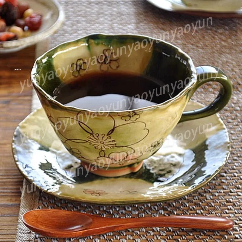 

Handcrafted Ceramic Coffee Mug Retro Cherry Blossom Design Luxury Aesthetic Heat Resistant Perfect for Daily Coffee and Tea