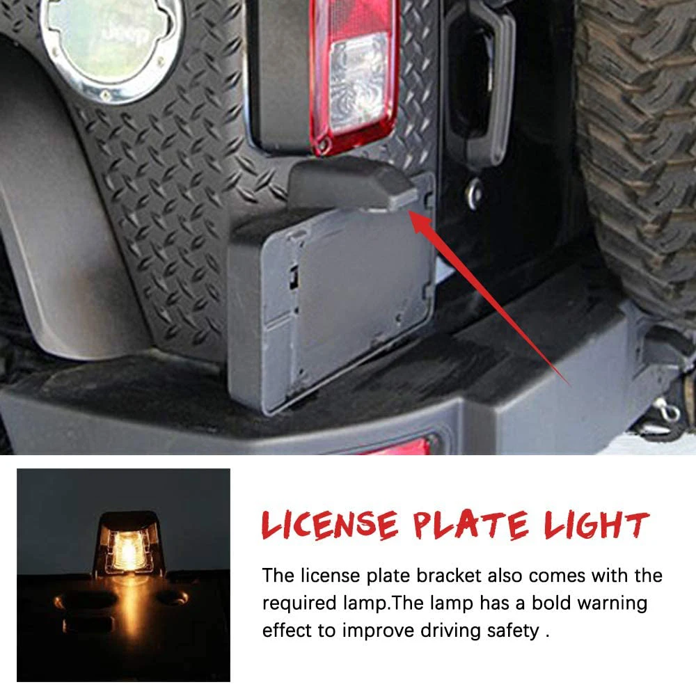 Für Jeep Wrangler JK 2007–2017, hinterer Kennzeichenhalter, Rahmen, Nummernschild, Montagehalterung mit Licht – Detail 9