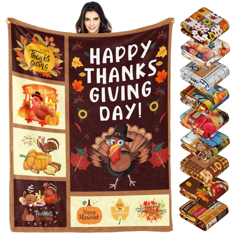 

Thanksgiving Throw Blanket Gifts for Kids Adults Family Fall Pumpkin Turkey Decorative Blankets Flannel Throws for Bed Couch