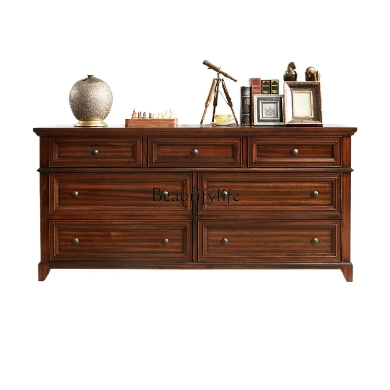 01American seven-chest cabinet all solid wood black walnut bedroom storage cabinet