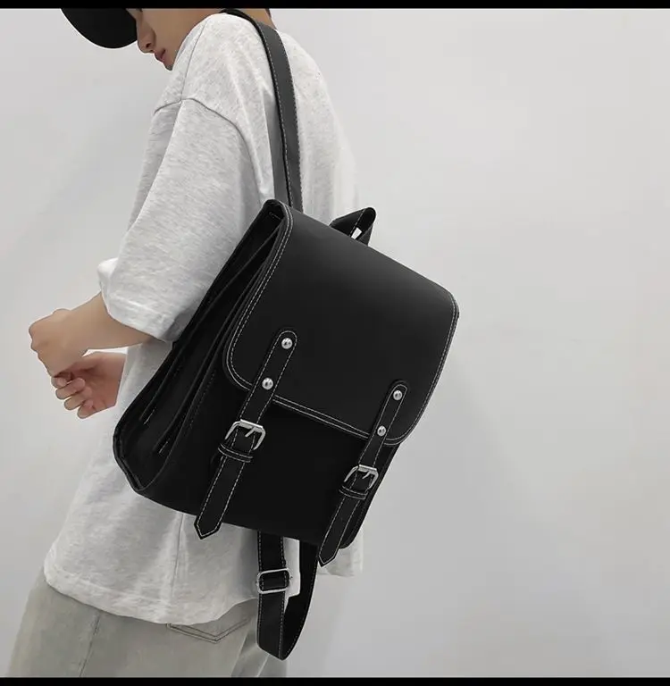 

Women Pu Leather Backpacks Y2K Aesthetic Luxury Design Vintage Schoolbags All Match Men Preppy Students Backpack