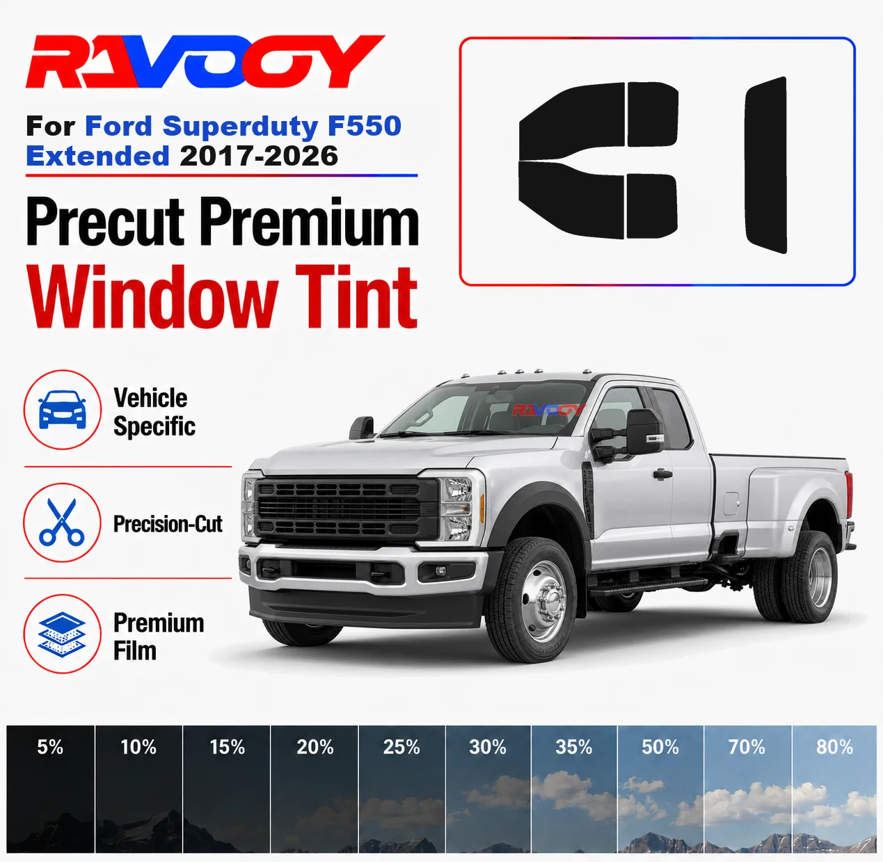 Premium Precut Window Tint Kit Front Rear Windows Rear Windshield For Ford Superduty F550 Extended 2017-2026 Nano Ceramic Film