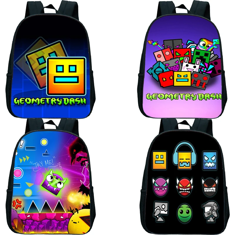 Games Geometry Dash Backpacks Angry Geometry Kindergarten Rucksack Small Schoolbag Children's Backpack Boys Girls Bookbag Gifts