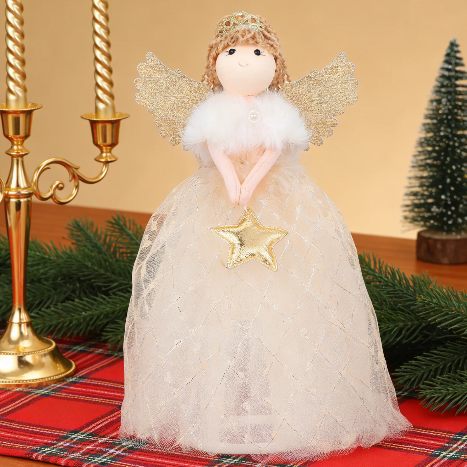 

Angel Christmas Tree Topper Christmas Hanging Pendant Soft Fabric Decoration for Home Garden Shelf Holiday Party