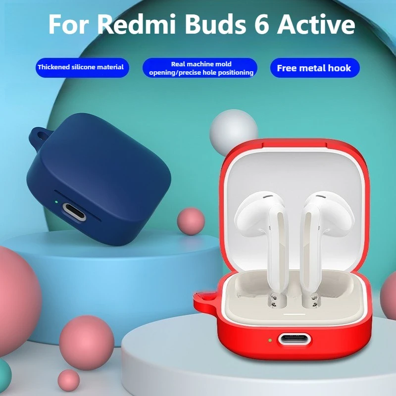 

For Redmi Buds 6 Active - Flexible Silicone Case with Shockproof & Secure Lock Clip