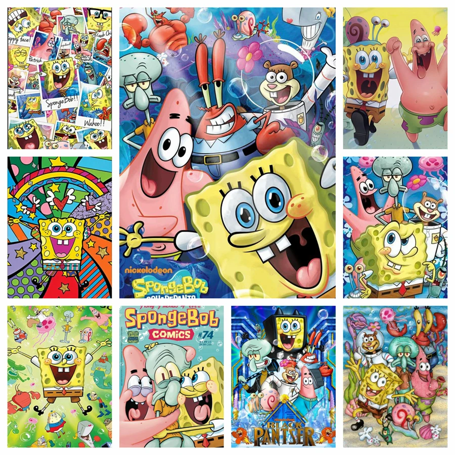 

F-Funny-Sponge Bob 5d DIY Diamond Art Painting Kit Cartoon Cross Stitch Home Decor Handmade Children's Gift