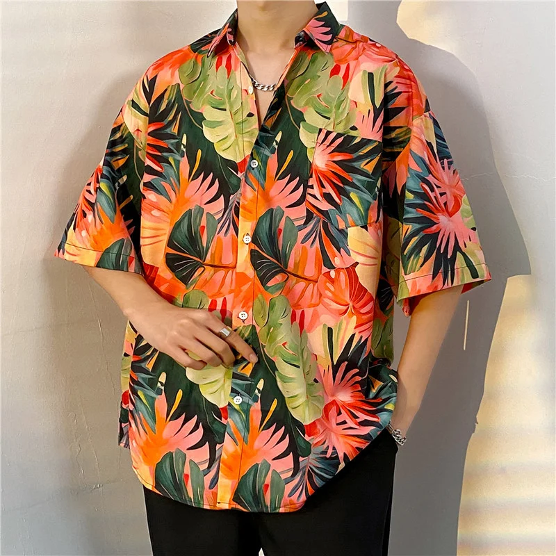 

26 Styles Men's Short-Sleeved Shirt Korean Version Fashion Hawaiian Print Shirt Casual Hip Hop Men Top