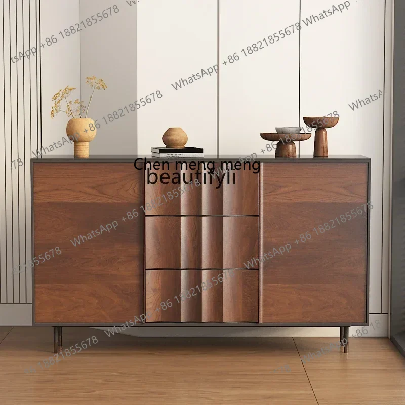 SS ss7486 لون الجوز الأمريكي الإبداعي خزانة جانبية لتناول الطعام من الخشب الصلب خزانة مشروبات غرفة المعيشة الإيطالية كابي المزخرفة