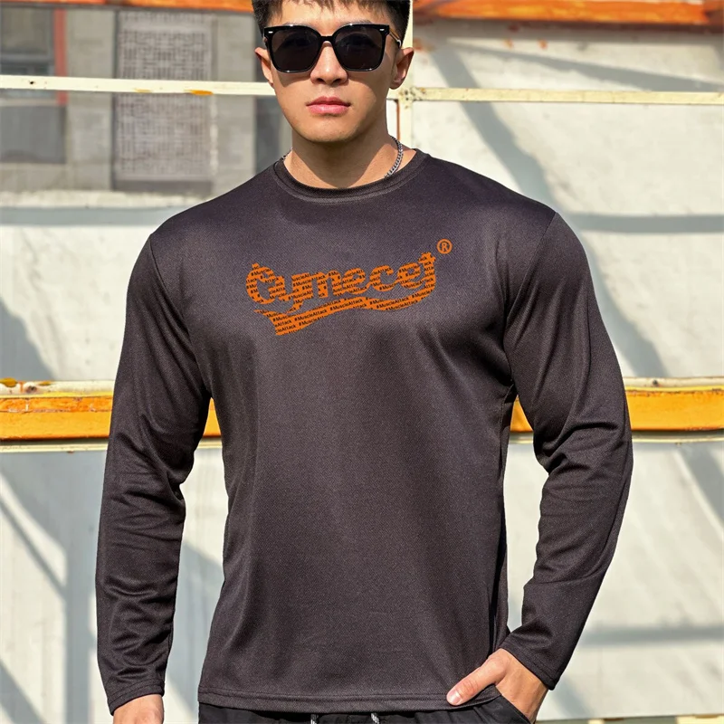 2024 New Autumn loose Fitness T-shirt Sports Pullover Shirt Running Round Neck Mesh breathable Long Sleeves T-shirt Men's tops