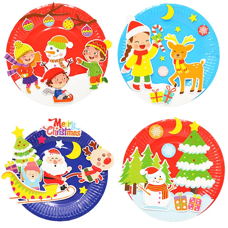 

Christmas Snowman Elk Santa Claus Paper Plate Art Kits Parent-Child Activity Early Learning Art Project Classroom Party Decor