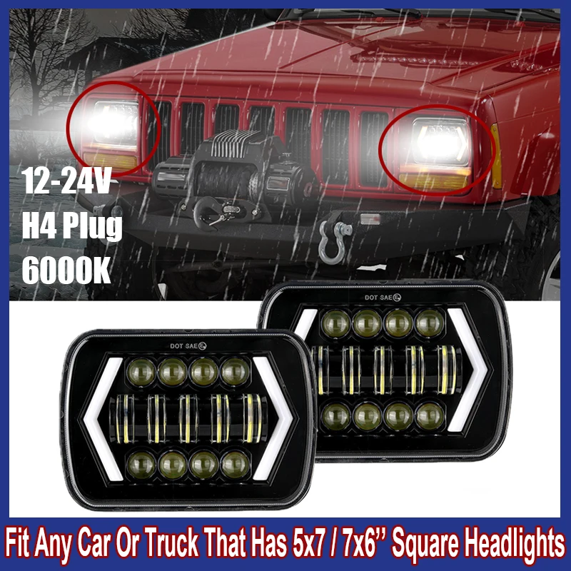 7X6 Car LED Headlights 6000K Running Turn Signal Light For Jeep/Toyota Pickup MR2 Celica Supra 240SX Car Replacement Accessories