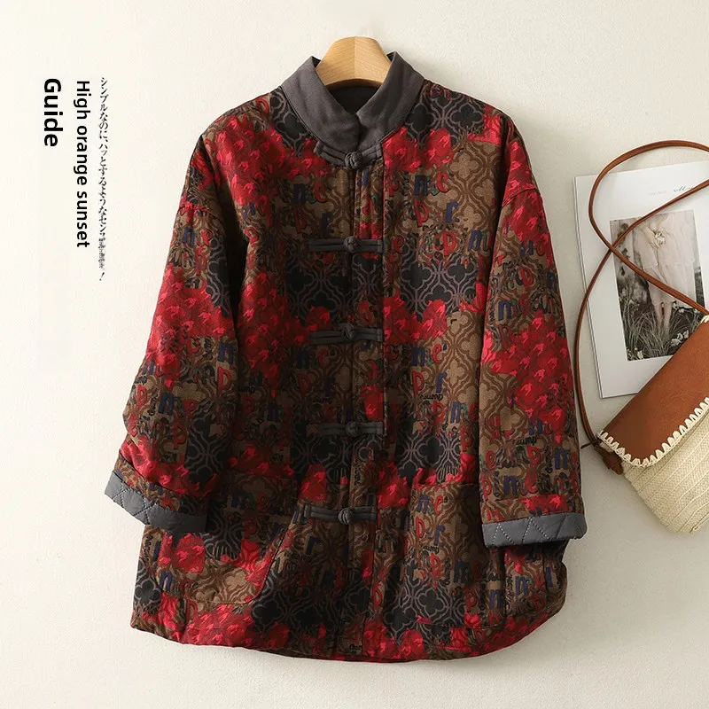 Jaet aus verdickter Baumwolle mit Knopf, ethnischer Ärmel, warme Winter-Oberbekleidung, lockere Materni-Kleidung, Einzelknopfverschluss, lang, Sve