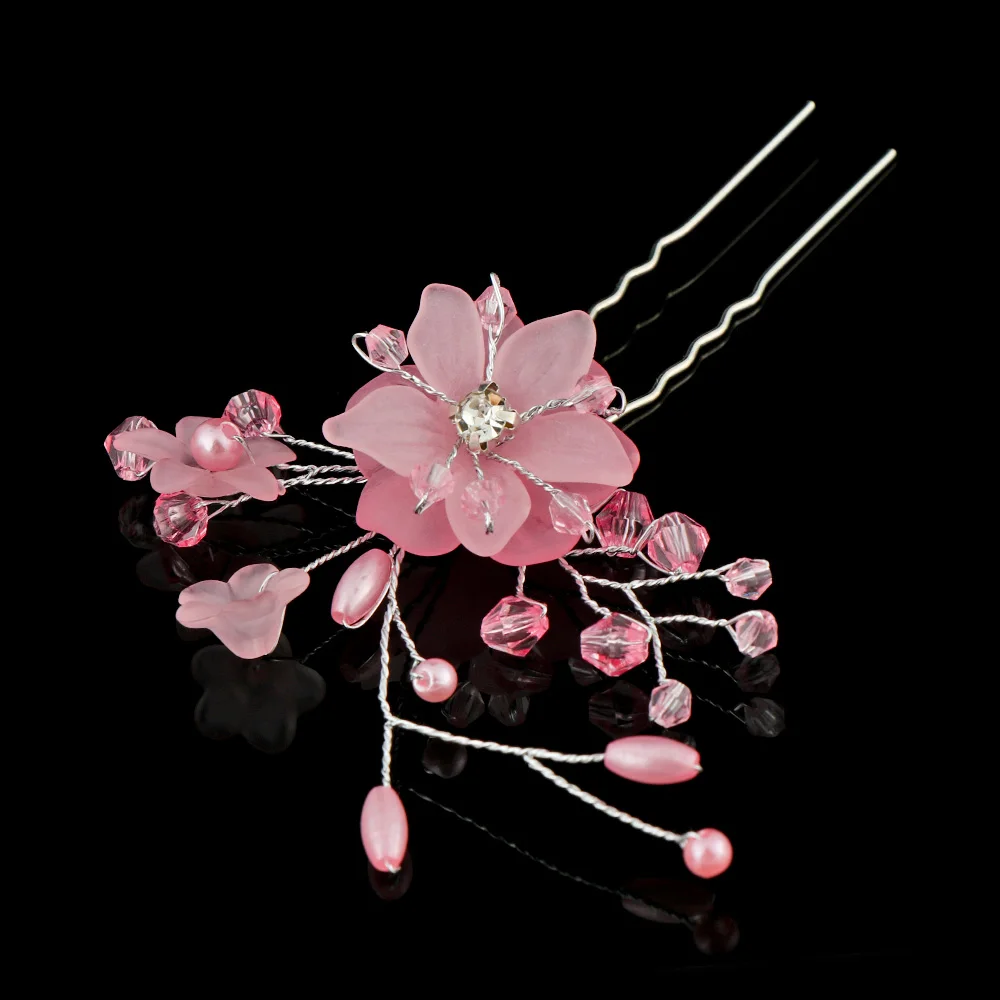 1PC Crystal Pearl Hairpin U Shaped Flower Hairpin Stick Rhinestone Pearl Hair Pins Forks Bridal Tiara Headpiece Hair Accessories