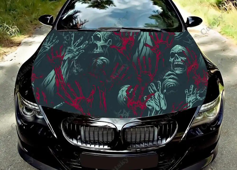 Zombie Hands Rising Car Hood Decal Stickers Wrap Vinyl Film Engine Cover Decals Sticker Car Hood Protective Film