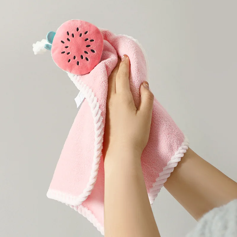 Cute Hand Towels Bathroom Towels with Hanging Loop Microfiber Coral Fleece Absorbent for Kitchen Bathroom Bedroom