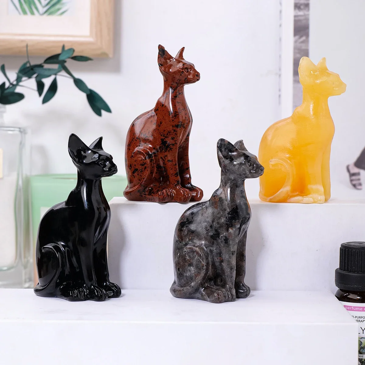 3.2 Inch Natural Gemstone Crystal Quartz Sphynx Cat Carved Hairless Cat Animal Crafts Crystal Sculpture Gifts