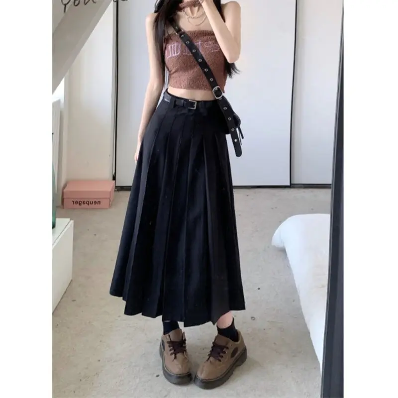 Suit Pleats Sagging sensation Skirt Women 150cm Petite girls Advanced Sense High Waist Slim Medium length A-line Umbrella Skirt