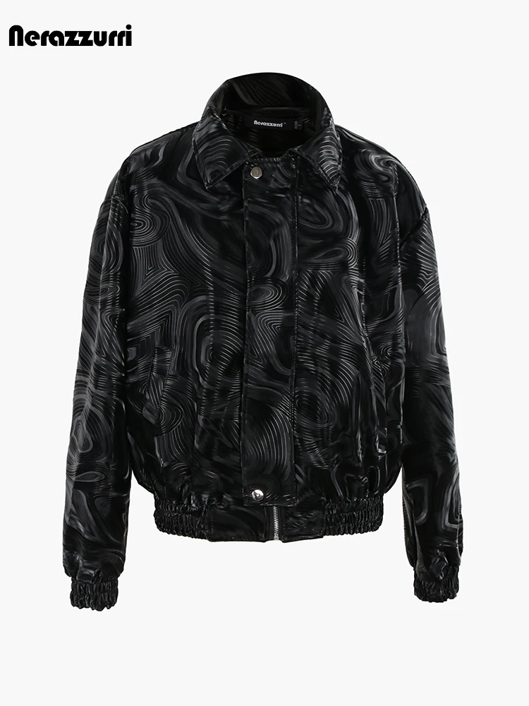 Nerazzurri Autumn Short Shiny Reflective Colorful Black Pu Leather Jacket Women Turn-Down Collar Zipper Luxury Unisex Clothes
