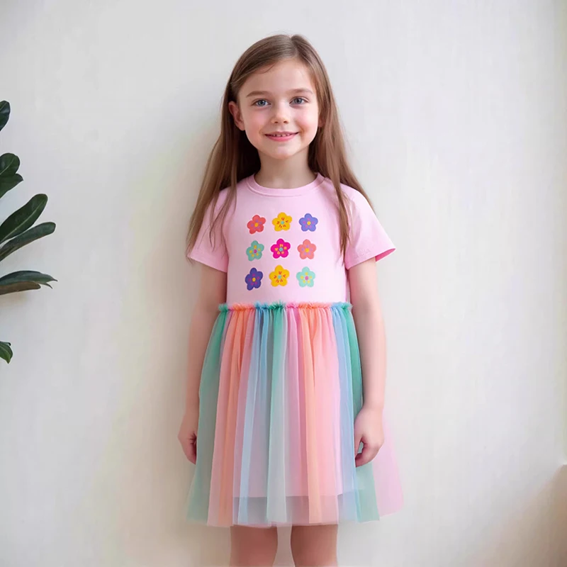 Little Maven Kleid für Mädchen, Kinderkleidung, 2026 Sommer, Cartoon-Blumen, Prinzessin, Geburtstagsgeschenke, Baby-Partykleider