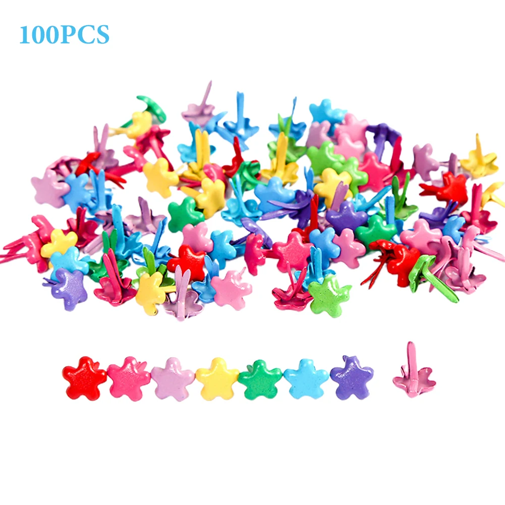 Attaches en alliage pour bricolage, mini épingle fendue colorée, fleur ronde, coeur, estampage pour papier, artisanat décoratif, bureau à domicile, 100 pièces