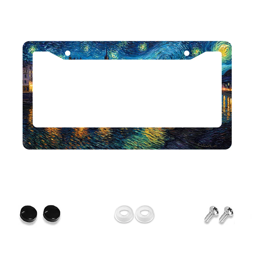 

1 шт. синий звездный ночной узор с 2 отверстиями рамка номерного знака из алюминиевого материала 6x12 дюймов с набором винтов ретро новинка автомобильный декор