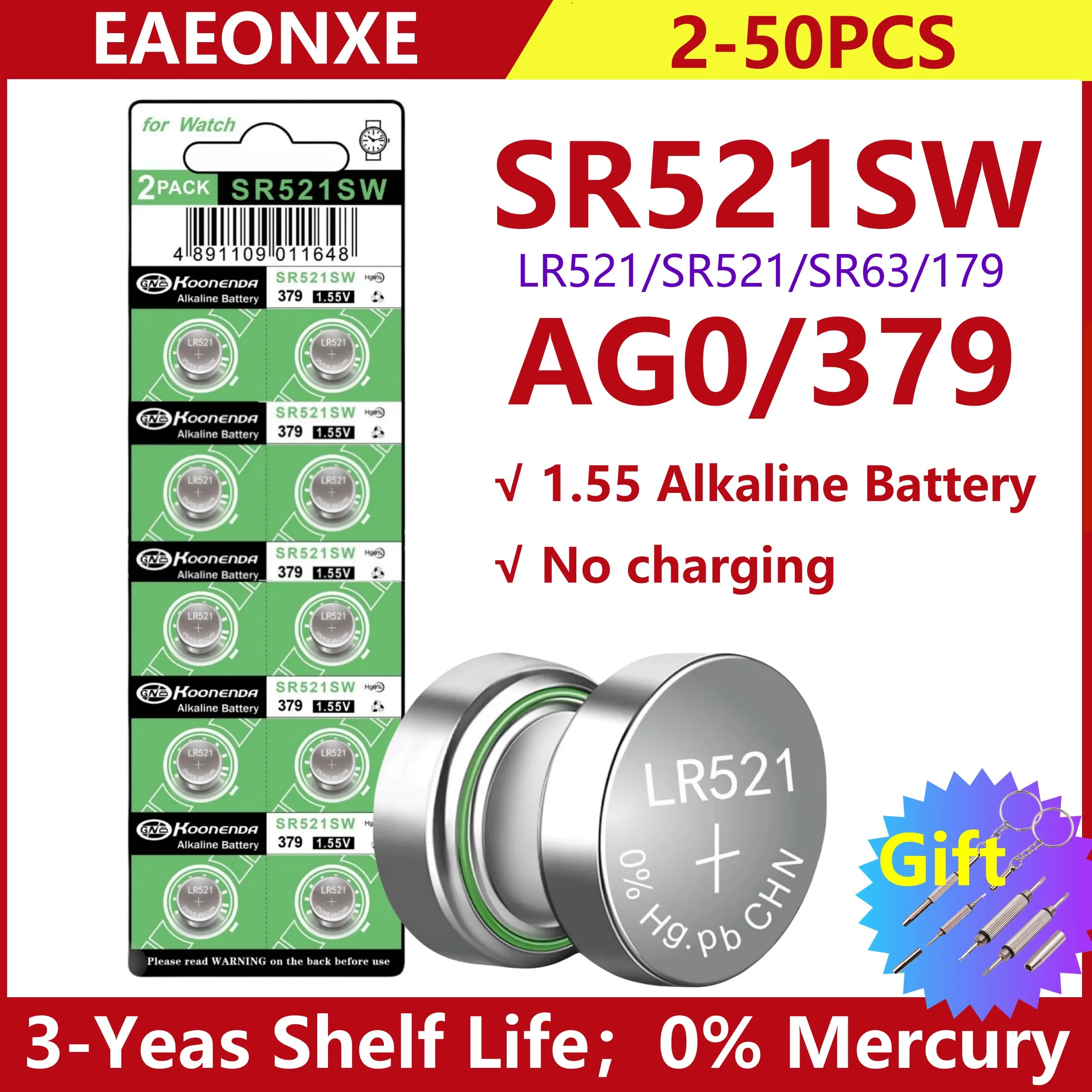 2PCS-50PCS LR521 AG0 Button Batteries SR521SW 379A 379 179 D379 SR63 1.5V Alkaline Coin Cell Silver OxideWatch Battery