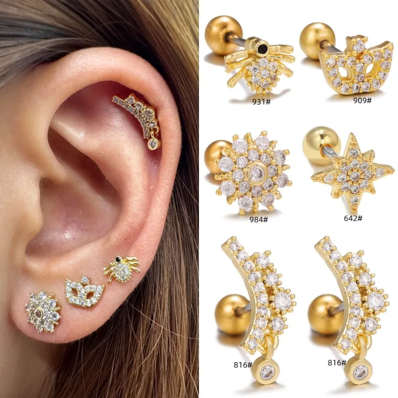 

1 Pcs Chic Stainless Steel Star Mask Flower Zircon Stud Earring for Women Fashion Jewelry Minimalist Accessories Wholesale Party