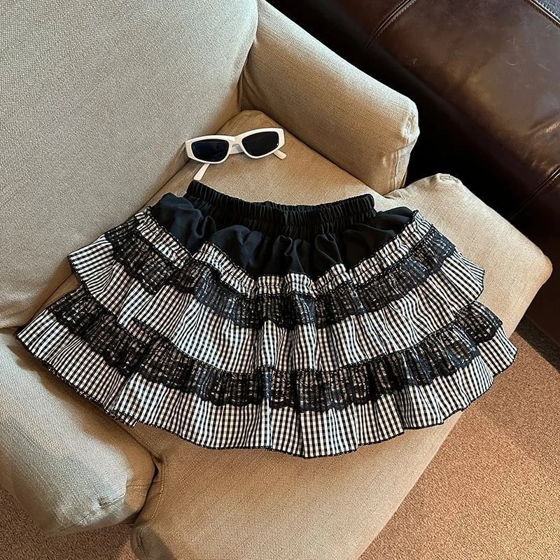 

Y2K Harajuku Spicy Girl Кружевная сетчатая юбка-торт Весна/Осень Милая женская короткая юбка трапециевидной формы с эластичной резинкой на талии